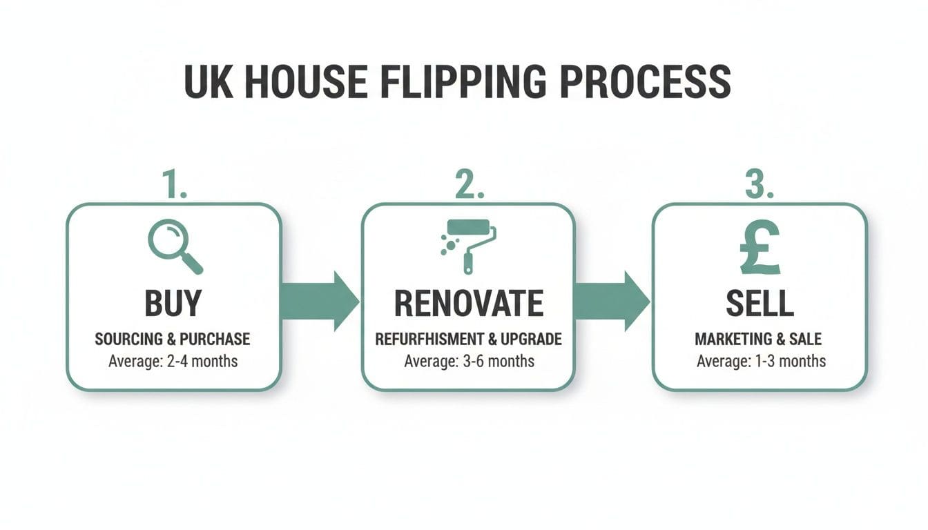For Sale sign in front of old worn houses with person viewing property data on tablet