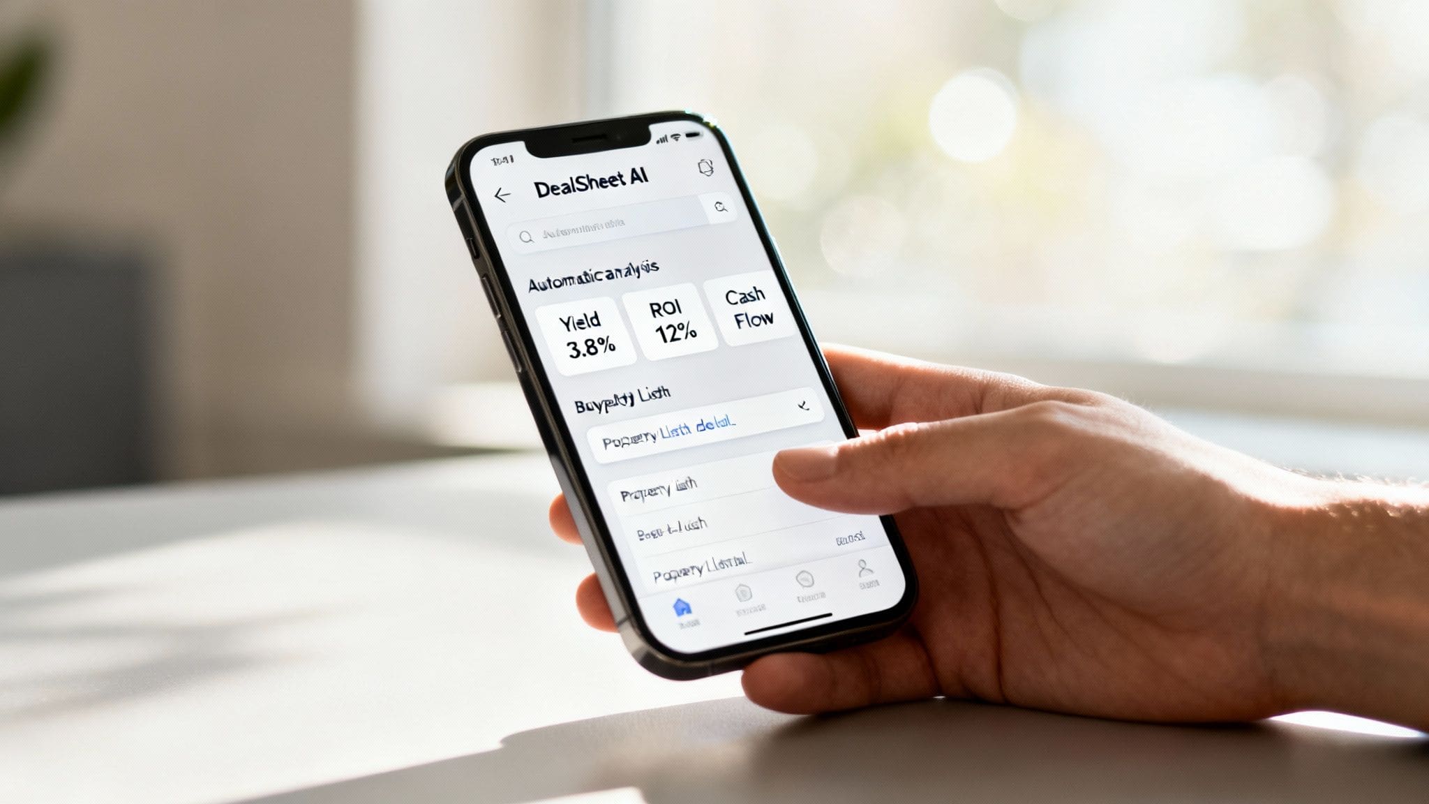 Investor and advisor reviewing rental yield questions with calculator and property financial documents on desk