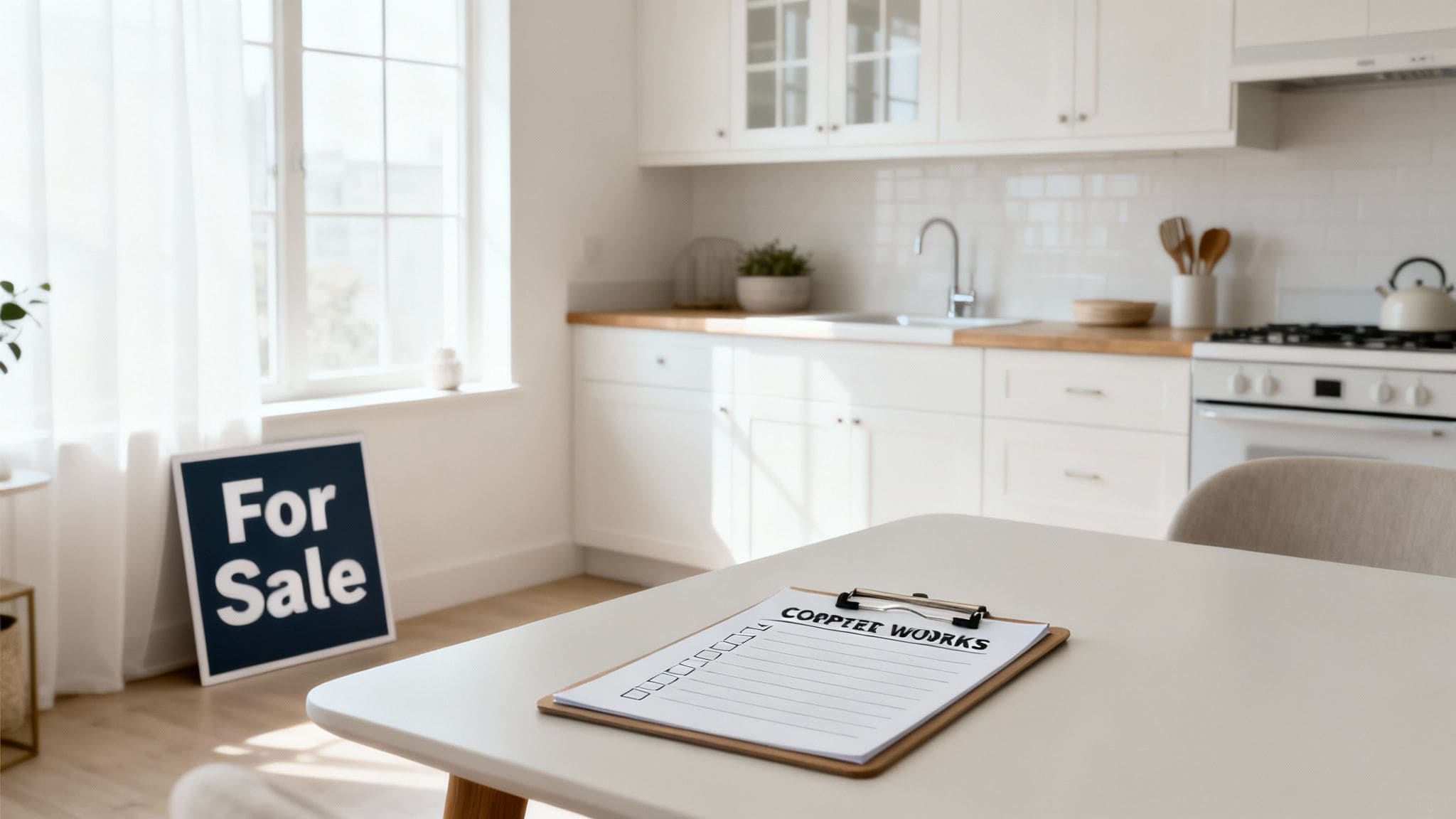 Property investor reviewing flipping strategy documents with calculator and house keys on desk