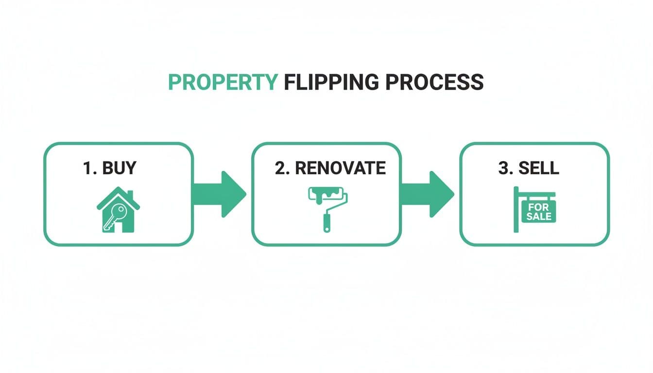 Beginner property investor reviewing investment strategy documents and financial calculators with mentor at desk
