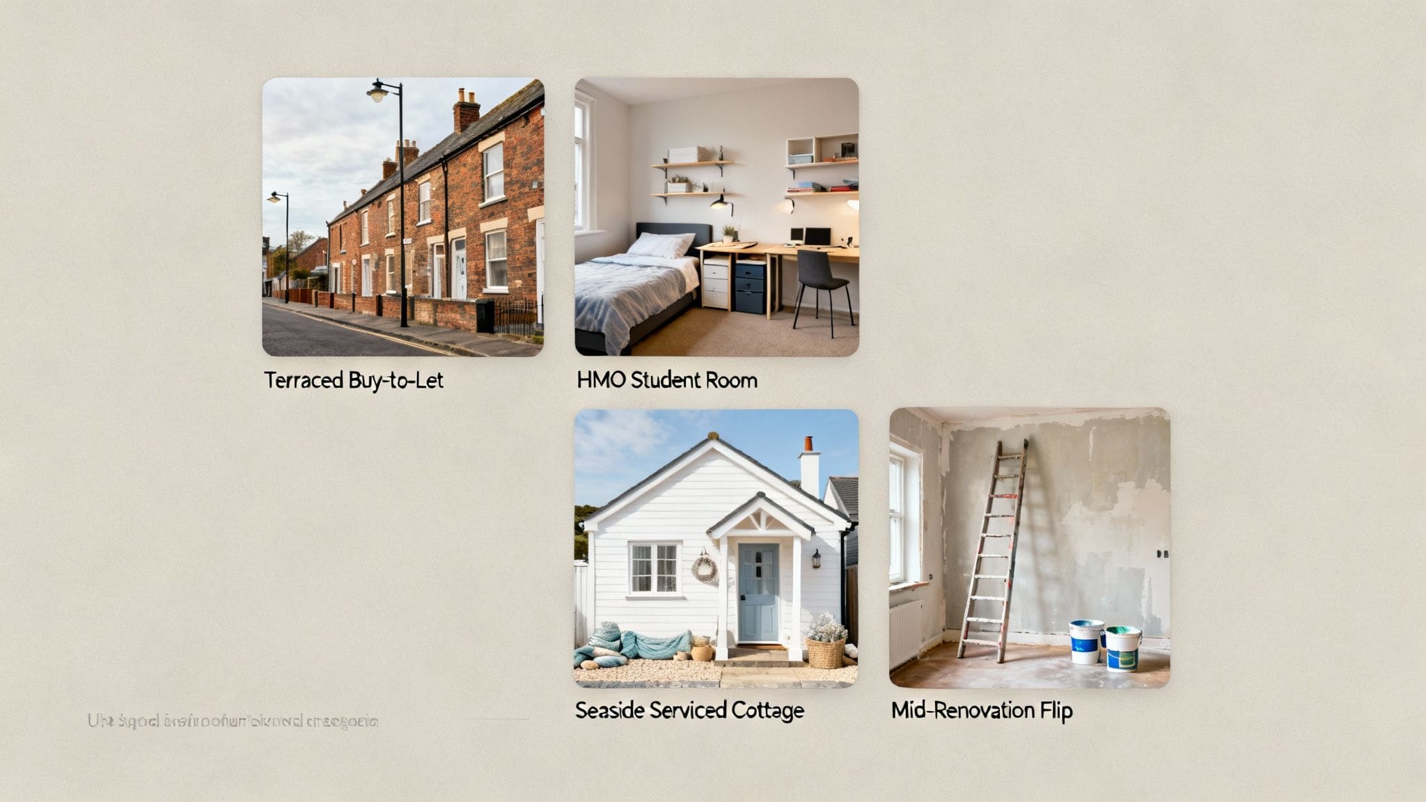 Property investor analyzing UK property deals with investment calculator and financial documents at modern workspace