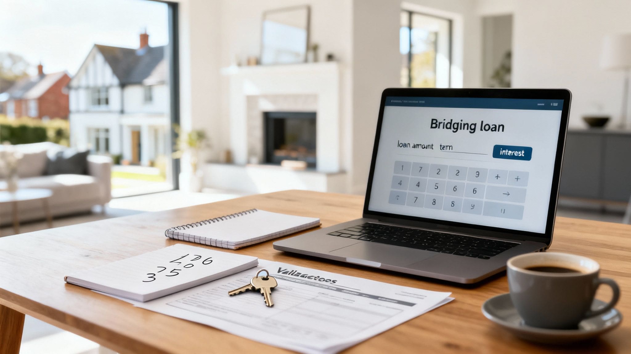 Flowchart illustrating the bridging loan application process showing loan amount, term length, and interest rate inputs