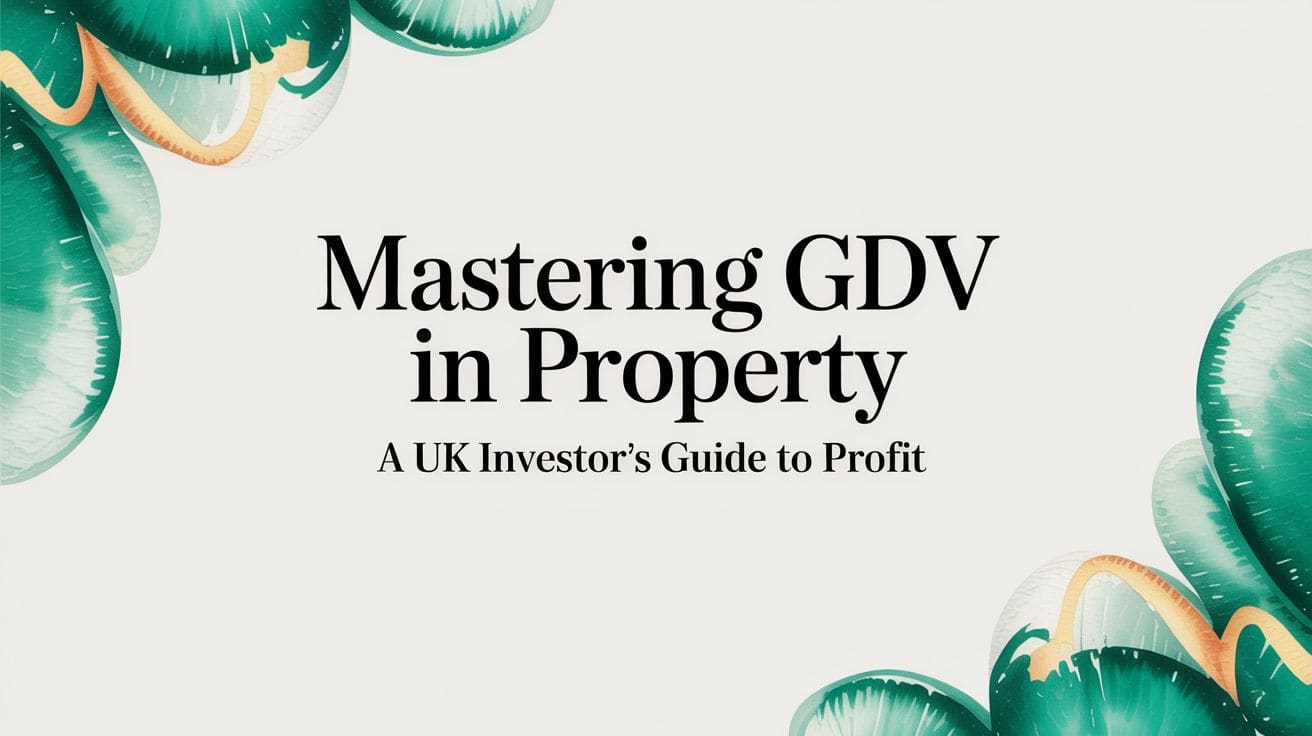 Professional property investor reviewing GDV calculations and development plans on a desk with property documents