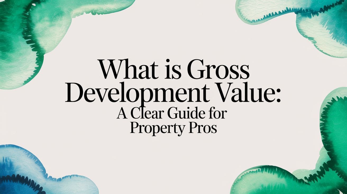 Property developer reviewing gross development value calculations and financial projections on laptop with blueprints