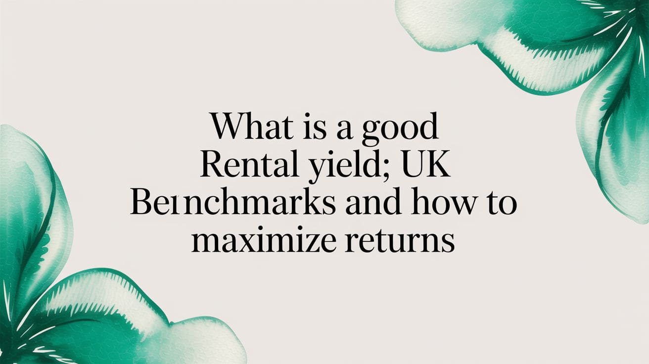 Tablet displaying 6.5% gross rental yield data next to a miniature white house model and pen on wooden desk