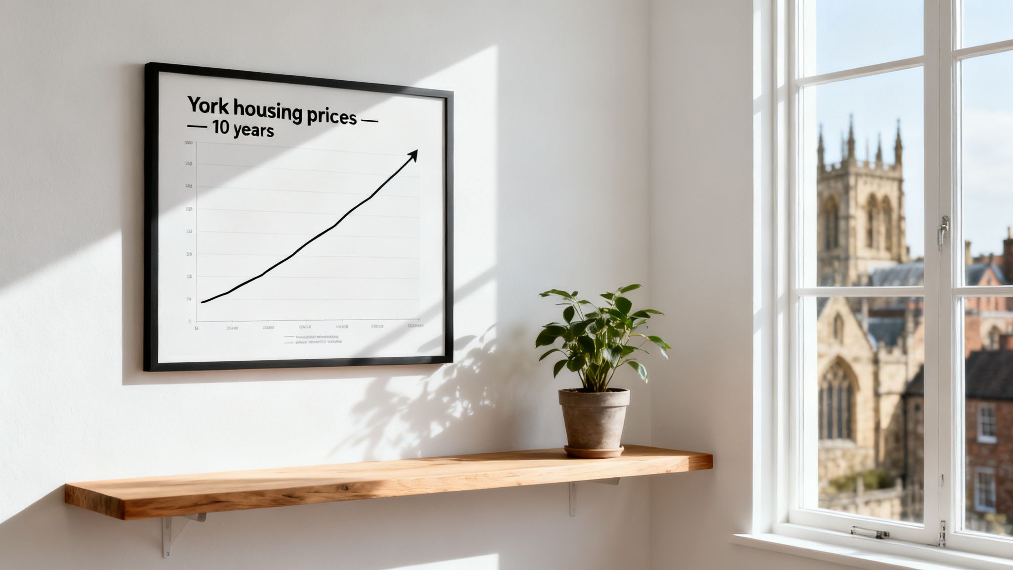 Chart showing rising York house prices over 10 years with UK property market trend