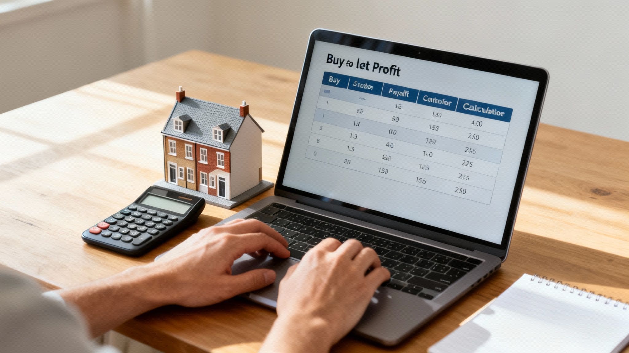 Flowchart showing buy-to-let analysis process from upfront costs through recurring expenses to final profitability metrics