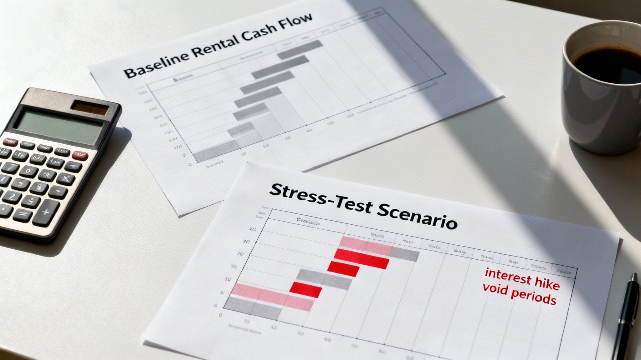Property investment analysis software interface showing ROI calculations and yield metrics on laptop screen