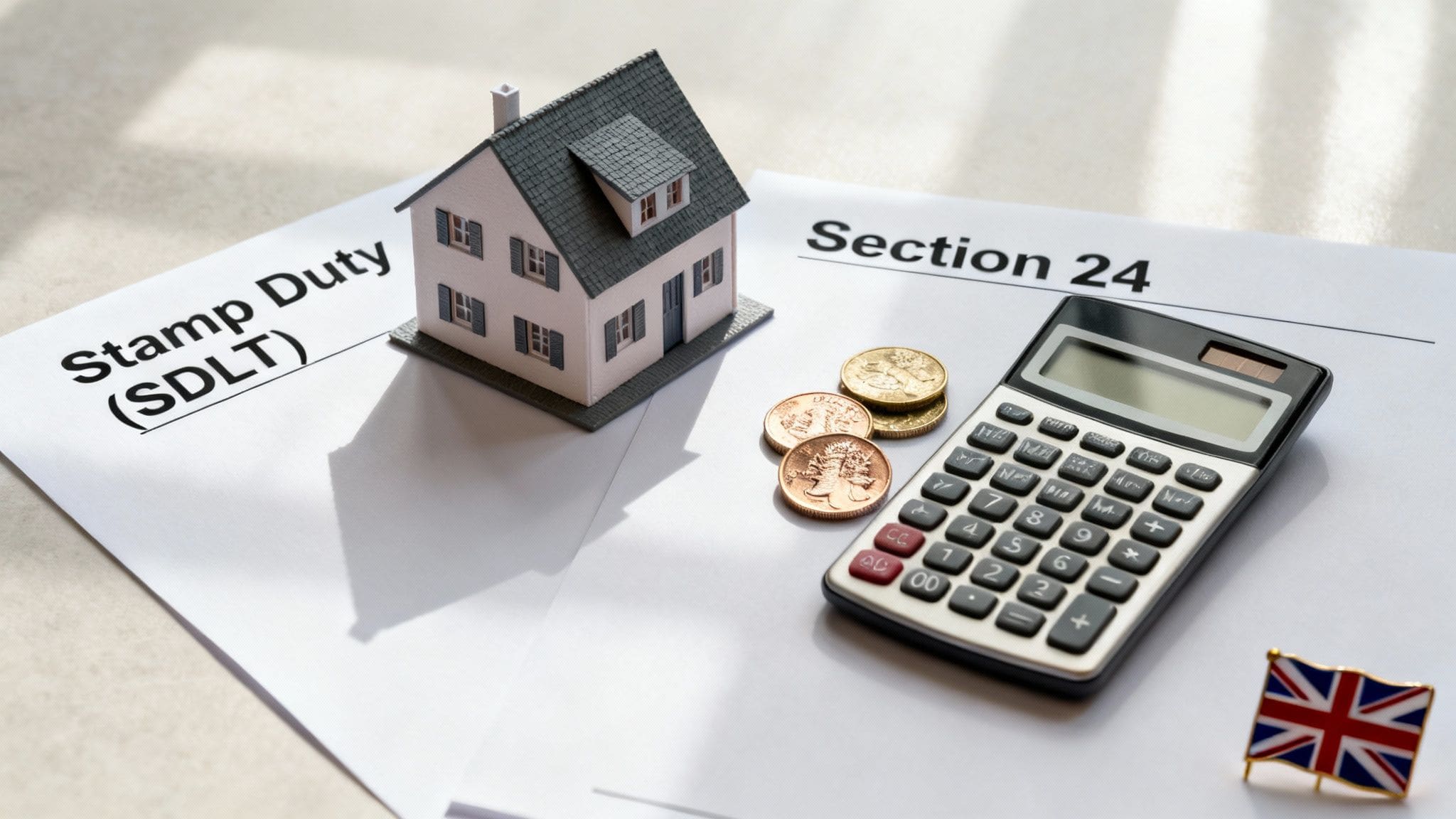 Property investor reviewing rental yield calculations with laptop, calculator and financial documents on desk