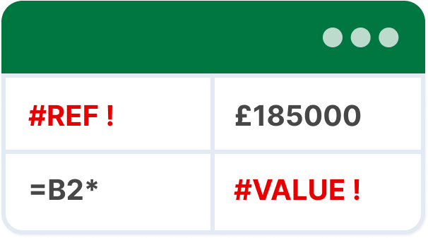 Spreadsheet with broken formulas